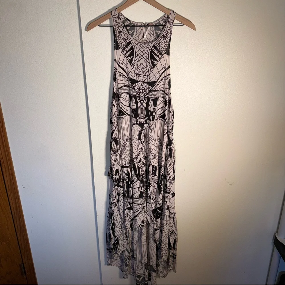 FREE PEOPLE La Mar high low abstract print lightweight flowy sleeveless dress M - Picture 3 of 6